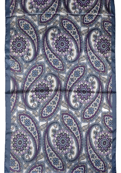 Mim Eşarp Sina İpek Etnik Desenli Jan Jan Şal 75x190 Cm Mor - Beyaz