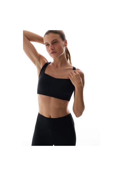 Penti Siyah Stretch360  Orta Destek Çapraz Sırt Detaylı Kaydırmaz Askılı Cross Back Spor Sütyeni