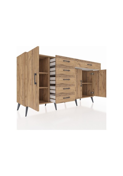 Kronos Konsol 3 Raflı 6 Çekmeceli 3 Kapaklı 176x59x99 Çam-çam Çam-çam