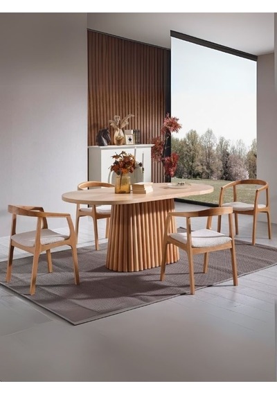 Savana Oval Ahşap Bohem Yemek Masası 90x170 Naturel