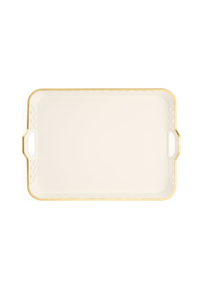 Zuccii Home Oya Tepsi - Beyaz / Altın - 51x38 Cm Çok Renkli