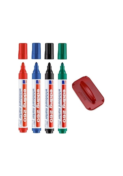 Edding 260 4Lü Beyaz Yazı Tahtası Kalemi +Tahta Silgisi