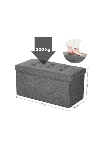 Saklama Alanlı Oturma Bankı, Oturma Sandığı, Tabure, Saklama Kutusu, Ayak Koyma Yeri, Katlanabilir, 300 Kg'a Kadar Taşıyabilir, 80 L, 76 X 38 X 38 Cm, Suni Keten, Koyu Gri, Spf47k