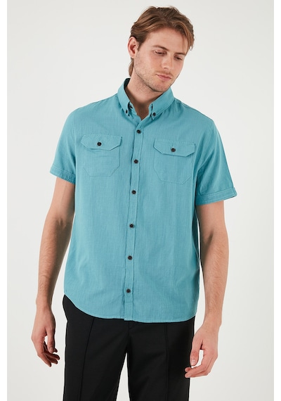 Buratti Düğmeli Yaka Pamuklu Slim Fit Cepli Erkek Gömlek Cf21S111153 Petrol
