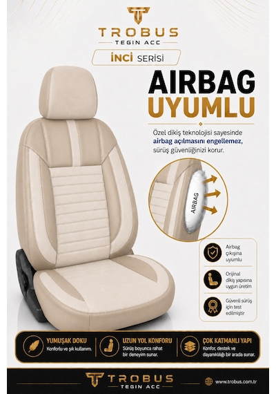 Audi A3 Sedan 2003+ Uyumlu İnci Serisi Bej Oto Koltuk Kılıfı