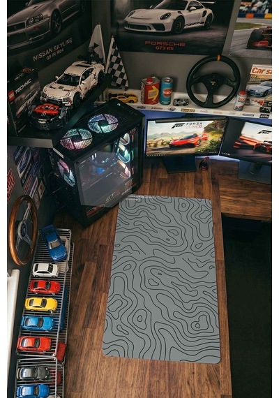 Gri Siyah Topografik Dalga Deseni 40x90 Cm Oyuncu Mousepad Kaymaz Taban Büyük Boy Mousepad