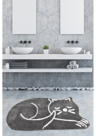 Sleepıng Cat Grey Banyo Halısı, Pasas