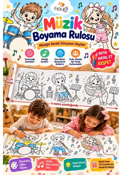 Haydi Dekor Haydi Dekor Müzik Aletlerini Boyuyorum Boyama Rulosu 30 Cm X 4 Metre Haydi & Dekor Eğitici Müzik Aletleri Boyama