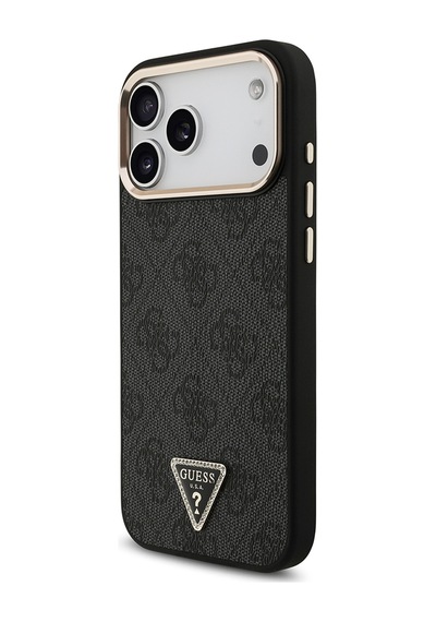 Apple Uyumlu iPhone 17 Pro Max Kılıf Guess Lisanslı M-safeli Taşlı Üçgen Logo 4g Desenli Kapak Siyah Siyah