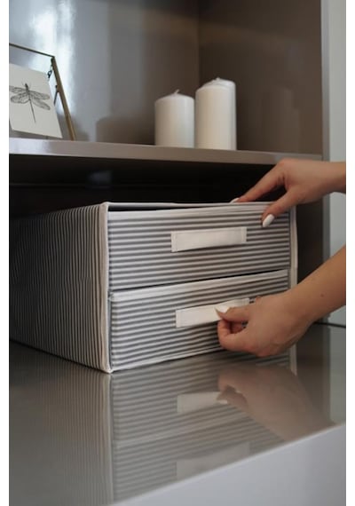 Katlanabilir İki Çekmeceli Dolap Çamaşır Organizeri Takı Kutusu Gardrob Kumaş Düzenleyici 31x30x22cm Çok Renkli