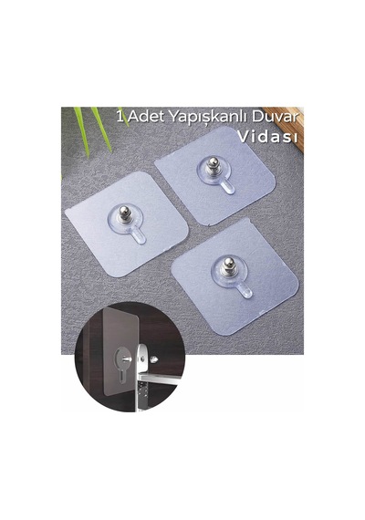 1 Adet Şeffaf Yapışkanlı Duvar Tablo Çerçeve Vida Çivisi Askısı Mıt1353 şeffaf