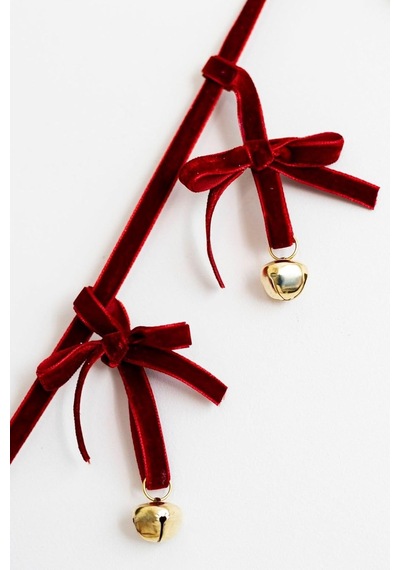Beige & Stone Yılbaşı Kadife Kurdele Gold Zilli Zincir Noel Çam Ağaç Süsü Diğer