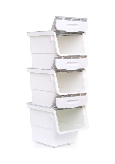 Technow Motek 33 Litre Beyaz Gri Tekerlekli 3 33 Lt 3'lü Set Organizer + Temizlik Seti Gri - Beyaz