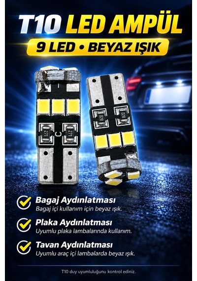 9 Led T10 Beyaz 12v