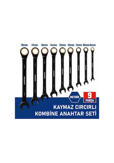 Workpro Wp202602 8-19mm 9 Parça Cr-v Profesyonel Cırcır Kombine Anahtar Takımı + Bez Taşıma Kılıfı Fr Wp202602