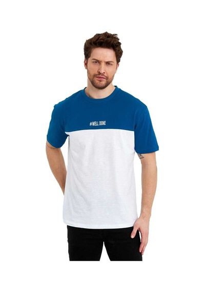 Erkek Bisiklet Yaka Blok Renkli Regular Fit Baskılı Tişört 001
