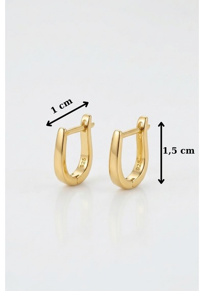 925 Ayar Gümüş Taşsız Minimal J Kadın Küpe 1,5 Cm Zarif Halka Küpe Gold