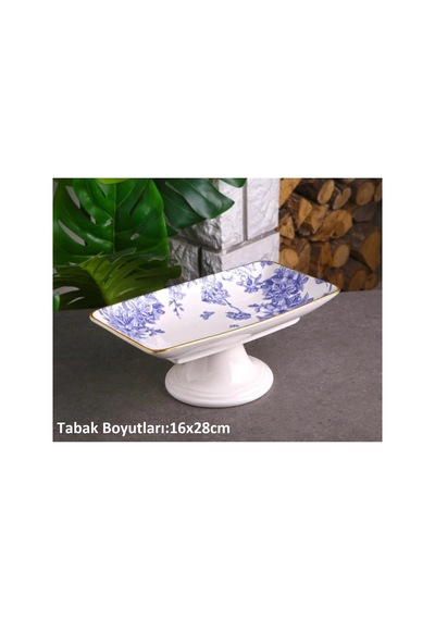 Butterfly 5 Parça Seramik Pasta Kurabiyelik Kayık Tabak Servis Sunum Seti Mavi