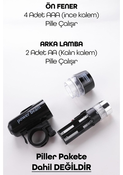Ön-arka Set Bisiklet Feneri Pilli 500 Lümen 3 Mod Flaşörlü Bisiklet Farı Led Işık Siyah 4414 Siyah