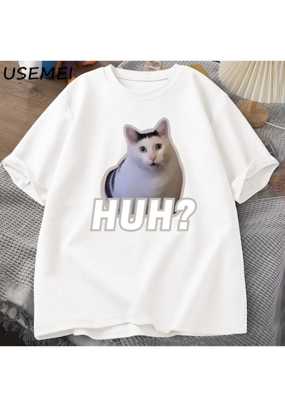 Flood Of Style Ha Kedi Meme T Shirt Komik Sevimli Kedi Grafik T Shirt Unisex Moda T-shirt Yaz Çiftler Rahat Beyaz