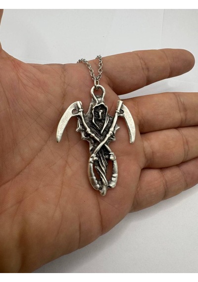 Ölüm Meleği Kolye Gotik Ruhlara Özel Karanlık Ve Anlam Yüklü Tasarım - 60 Cm Zincir Çok renkli