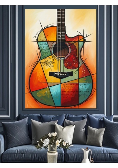 Art Deko Tasarımlı Klasik Gitar Dekoratif Kanvas - Mdf Ahşap Tablo