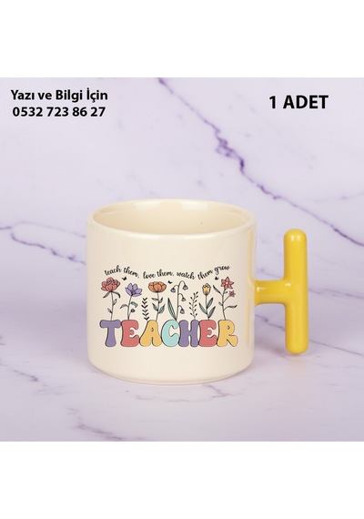 Best Teacher Tasarımlı Öğretmenler Günü Kişiye Özel İsim Baskılı T Kupa Bardak Öğretmene Hediyelik Sarı