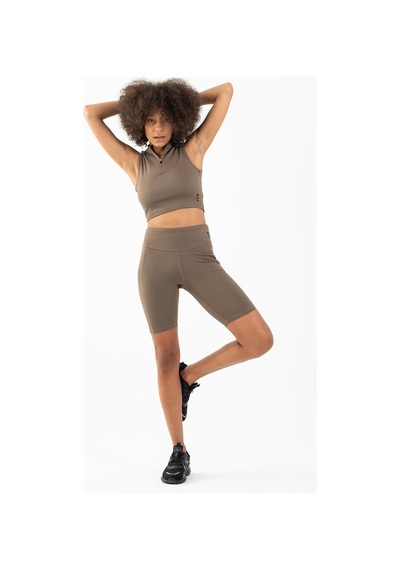 Maraton Active Slimfit Kadın Balıkçı Yaka Kolsuz Koşu Kakao Crop Top 22257 Kahverengi