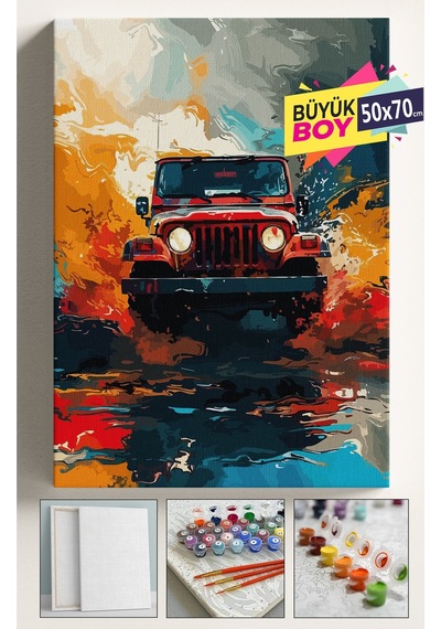 Sayılarla Boyama Seti Numaralı Tuval Fırça Boya Dahil Kasnaklı Set 50x70 Cm - Sisli Cip