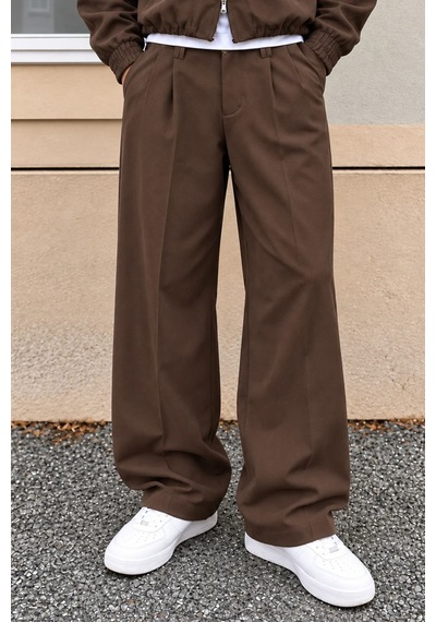 Erkek Oversize Çift Fermuarlı Ceket Ve Baggy Pantolon Alt Üst Takım Kahverengi Erkek Oversize Çift Fermuarlı Ceket Ve Baggy Pantolon Alt Üst Takım Kahverengi