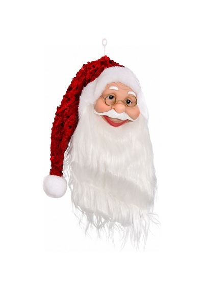 Yılbaşı Süsü Noel Baba Kafası Kırmızı Payetli Şapkalı 32 Cm