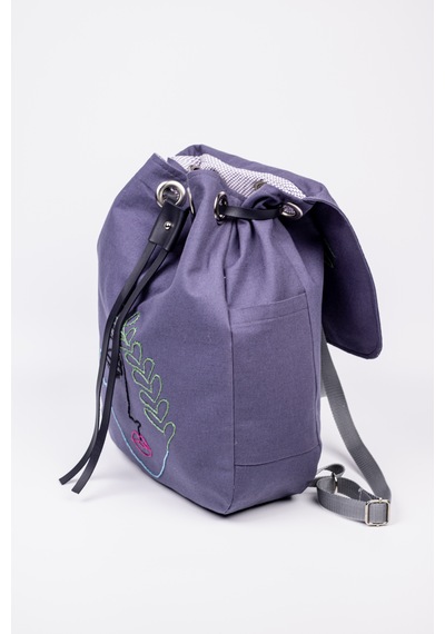 Fabric Craft Bag Sırt Çantası Nakışlı Duck Kumaş İçi Astarlı 38x40 Cm Mor