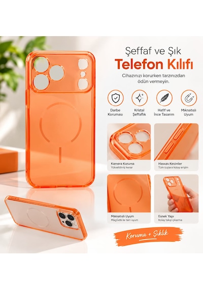 İphone 17 Promax Uyumlu Şeffaf Silikon Turuncu