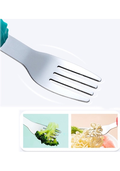 Gri Çocuk Bpa Free Silikon Saplı Paslanmaz Çelik Uçlu Çatal-kaşık, 9+ Ay