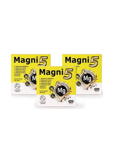 Magni5 Magnezyum 5 Etkili Form 3 Aylık 90 Kapsül B6 D3 Vitamini Magni5 Bisglisinat Malat Taurat Sitrat Oksit 3'lü