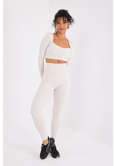 Scorp Eclipse Kadın Spor Uzun Kollu Crop Sweatshirt Bej Standart Bej