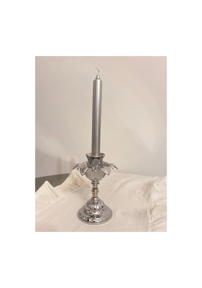 Leaf 2'li Dekoratif Gümüş Rengi Romantik Şamdan & Mumluk Seti Gümüş - 806099976 Gümüş