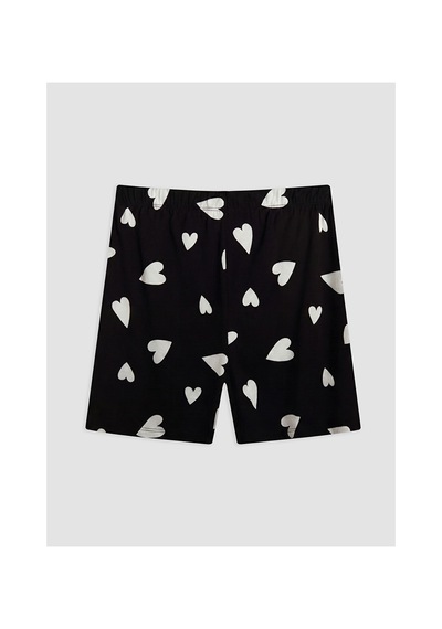 Lcw Dream Siyah Kalp Desenli Kadın Şortlu Pijama Takımı