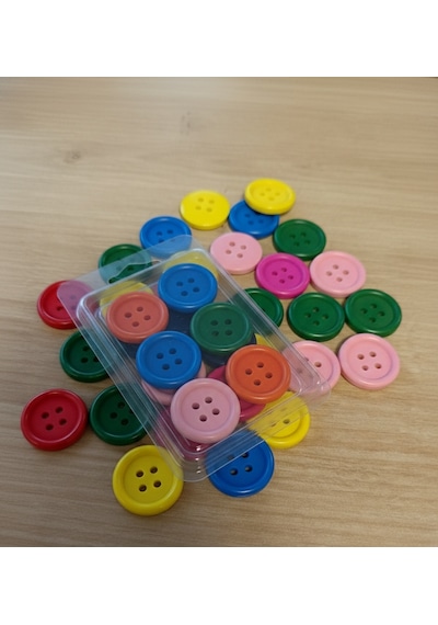 Renkli Ahşap Düğme 1.5 Cm, 20 Li Paket - El Yapımı Ürünler İçin Dekoratif Hobi Düğmeleri
