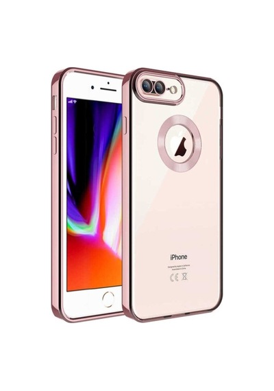 Apple Uyumlu iPhone 8 Plus Kılıf Kamera Korumalı Logo Gösteren Zore Omega Kapak Rose Gold