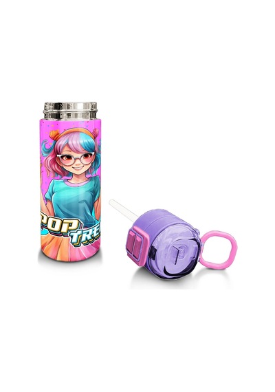 Coral High Kids Pembe Turkuaz K-pop Desenli Pipetli Ve Direkt İçim Çelik Termos 500 Ml 31865 Turkuaz - Mavi