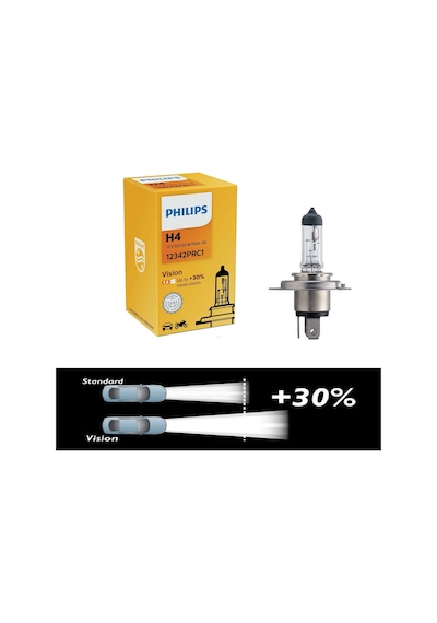 Philips Uyumlu (1 ADET) H4 +%30 FAZLA IŞIK 12V STANDART AMPUL 12342 PRC1