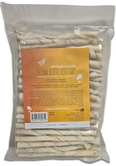 Doğal Deri Beyaz Burgu Köpek Ödül Çubuğu, 350 Gr