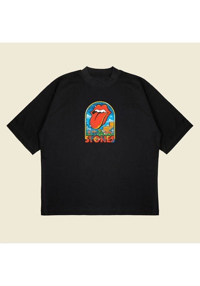 Startmore Rolling Stones Atlanta Baskılı Oversize Unisex Pamuklu Nefes Alan Kalın Kumaşlı Siyah