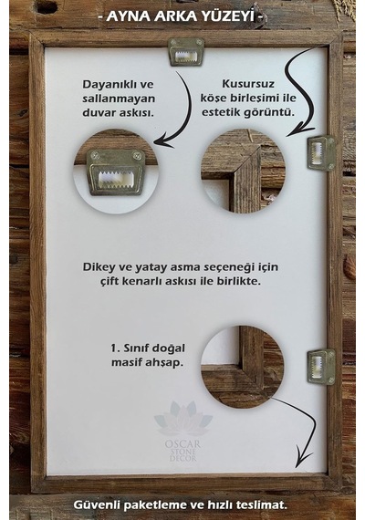 Tr Oscar Stone Decor Masif Çerçeveli Mozaik Taş Doğal-mermer Ayna 43 Cm X 63 Cm Seramik Desenli Ayn4060-073 Diğer
