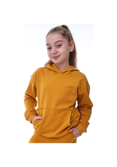 Zuzunga Basic Kapüşonlu Şardonlu Kanguru Cep Detaylı Çocuk Sweatshirt 3-10 Yaş Hardal