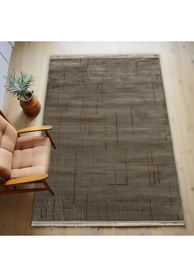 Vizon Rengi Lotus Bambu Model Altı Kaymaz Makine Dokuma Halı Çok Renkli