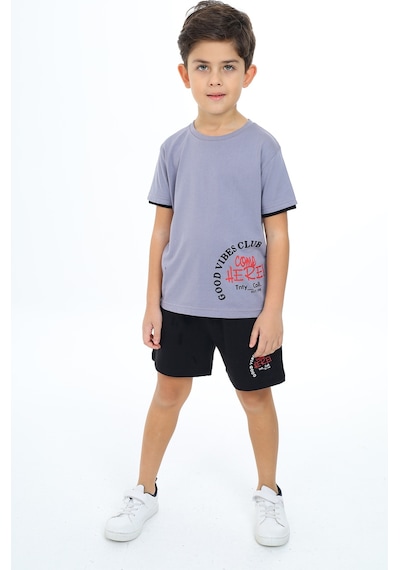 Toontoy Kids Toontoy Erkek Çocuk Baskılı Şortlu Takım Gri