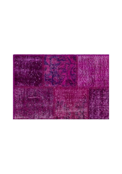 El Dokuması Patchwork Vintage Yün-pamuk Fuşya Halı 26677 120 X 180 Cm Pembe