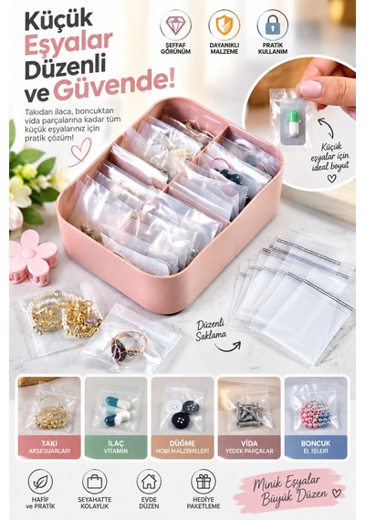 5x5 Cm Aç-kapa Bantlı Mini Şeffaf Poşet 1000 Adet